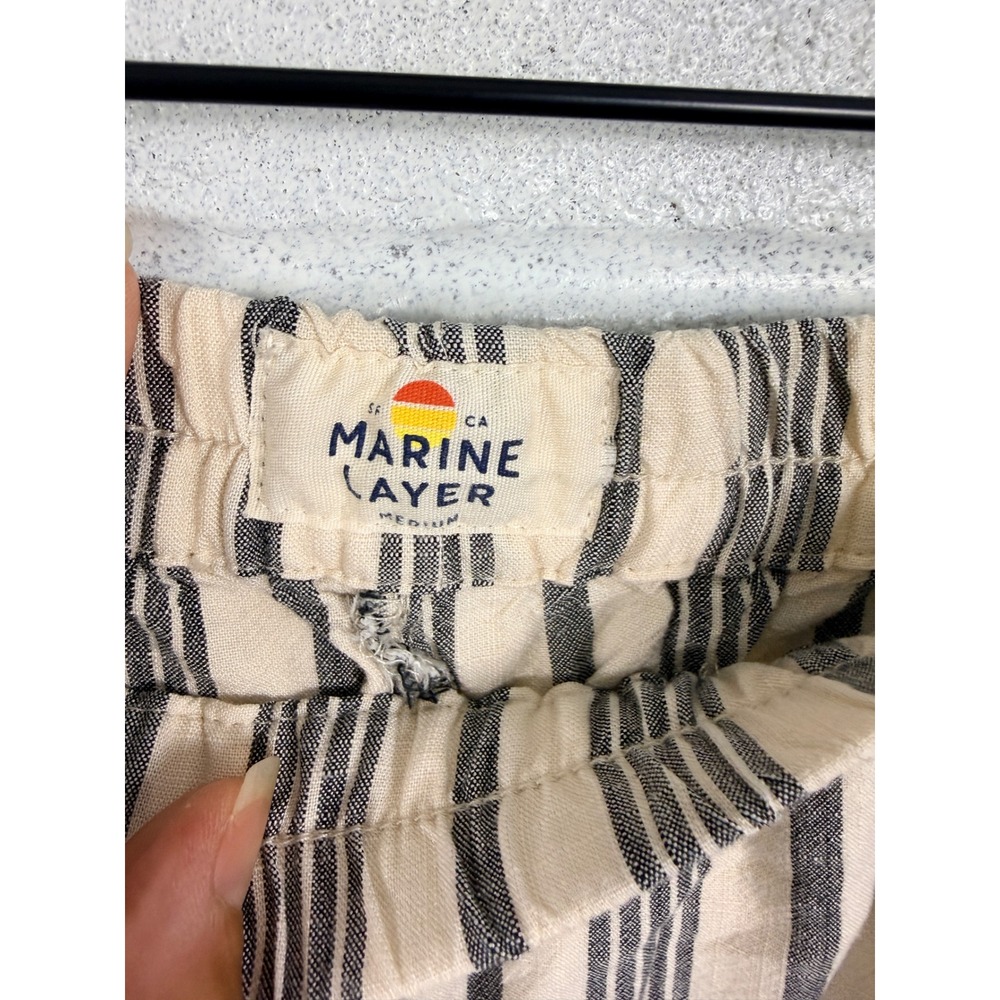 Marine Layer Allison Pants Women M Crop Cream Navy Stripe Tencel Pull On Pockets - Picture 12 of 12